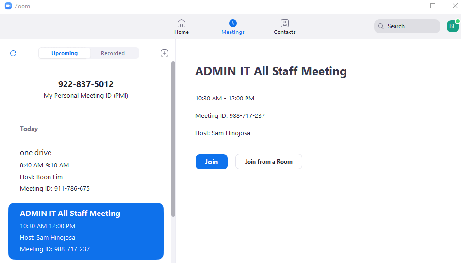 Click on the Scheduled Meeting 